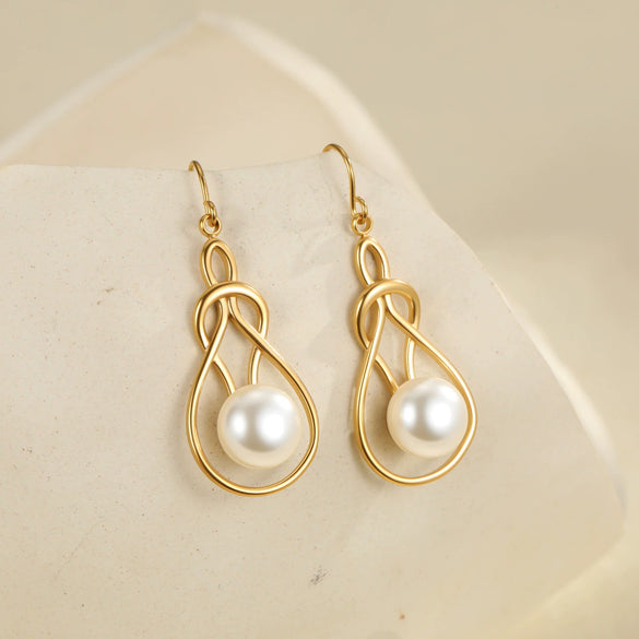 Wholesale Women's Geometric Stainless Steel 18K Electroplated Hollow Gourd Pearl Earrings Retro Fashion Jewelry
