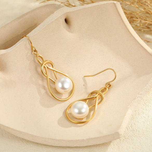 Wholesale Women's Geometric Stainless Steel 18K Electroplated Hollow Gourd Pearl Earrings Retro Fashion Jewelry