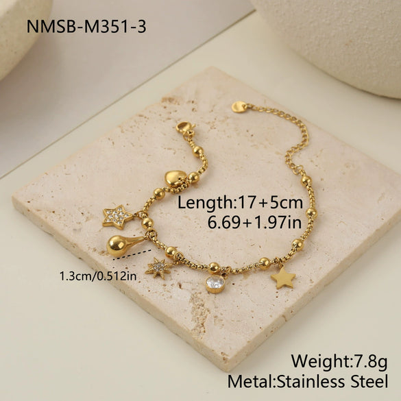 Wholesale Women's Geometric Stainless Steel 18K Electroplated Love Heart Star Beaded Bracelet Highend Jewelry