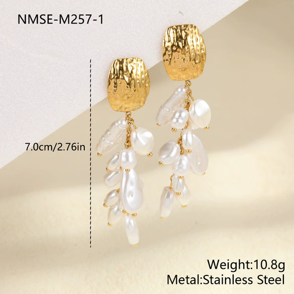 Wholesale Women's Geometric Stainless Steel 18K Electroplated Pearl Tassel Earrings Fashion Jewelry
