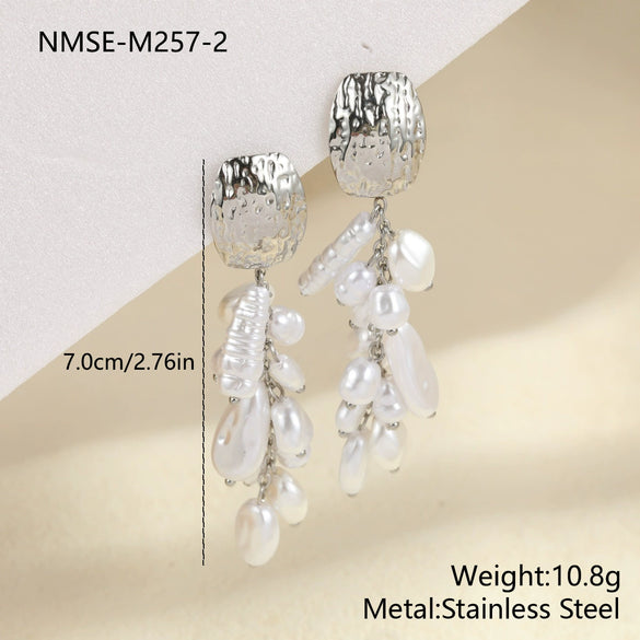 Wholesale Women's Geometric Stainless Steel 18K Electroplated Pearl Tassel Earrings Fashion Jewelry