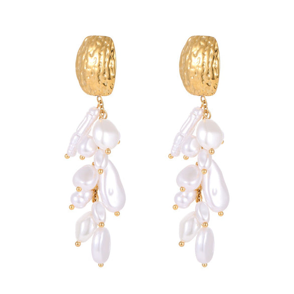 Wholesale Women's Geometric Stainless Steel 18K Electroplated Pearl Tassel Earrings Fashion Jewelry