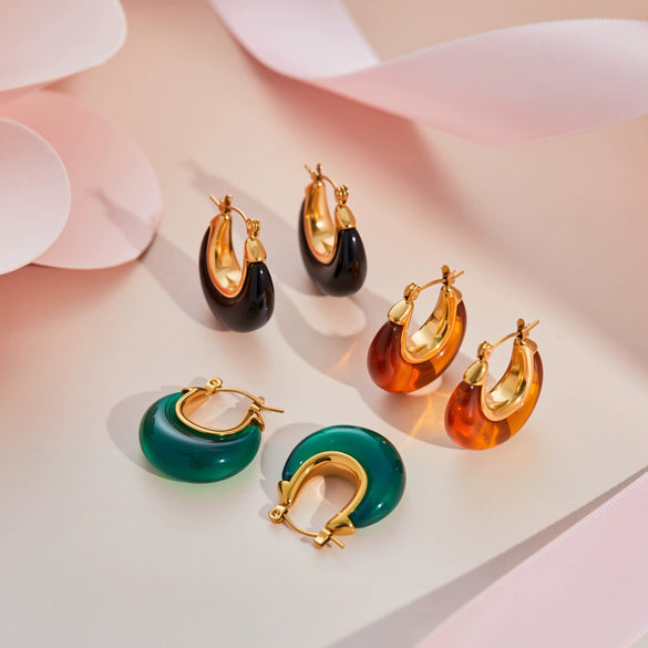 Wholesale Women's Geometric Stainless Steel 18K Gold Electroplated Acrylic Resin Earrings