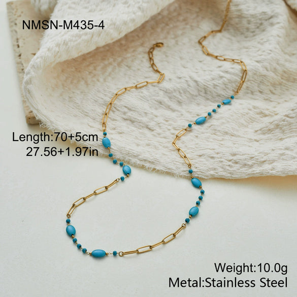 Wholesale Women's Geometric Stainless Steel 18K Gold Electroplated Beaded Necklace With Multilayered Wear