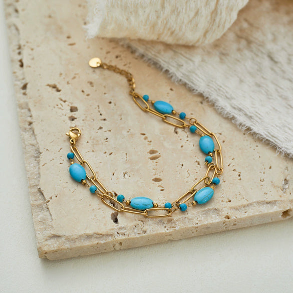 Wholesale Women's Geometric Stainless Steel 18K Gold Electroplated Beaded Necklace With Multilayered Wear