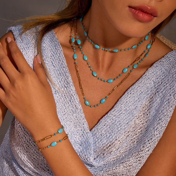 Wholesale Women's Geometric Stainless Steel 18K Gold Electroplated Beaded Necklace With Multilayered Wear