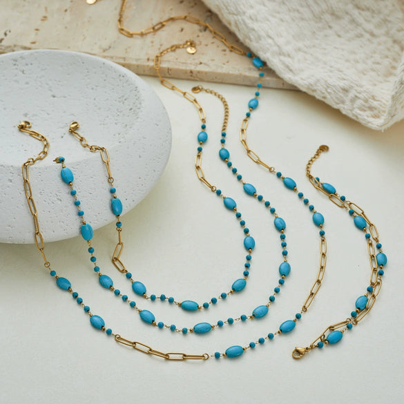Wholesale Women's Geometric Stainless Steel 18K Gold Electroplated Beaded Necklace With Multilayered Wear