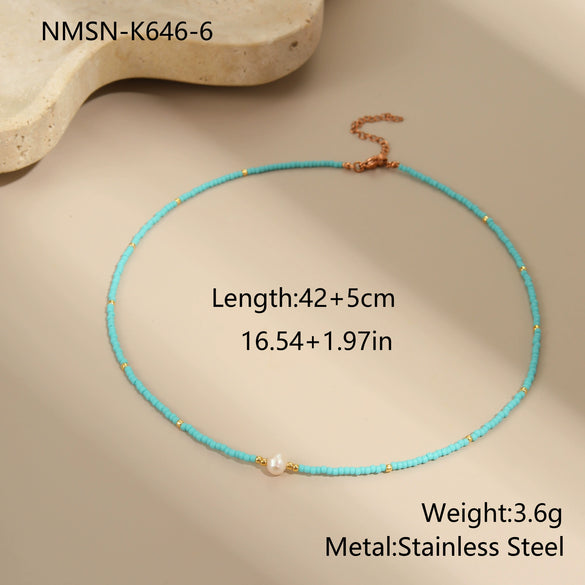 Wholesale Women's Geometric Stainless Steel 18K Gold Electroplated Beaded Necklace