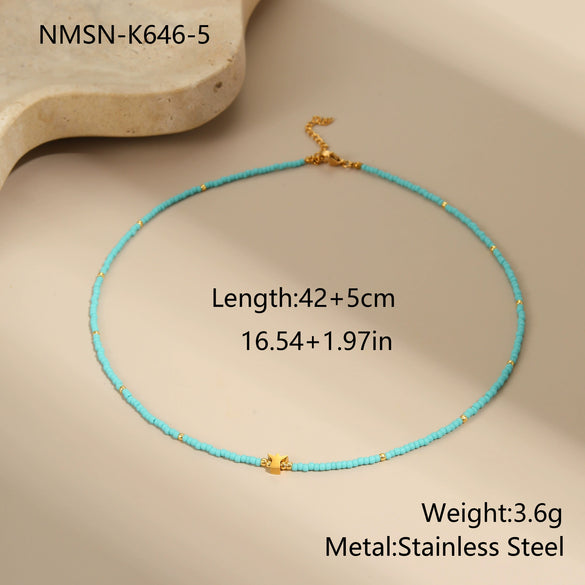 Wholesale Women's Geometric Stainless Steel 18K Gold Electroplated Beaded Necklace