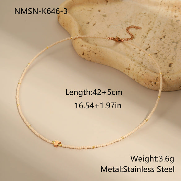 Wholesale Women's Geometric Stainless Steel 18K Gold Electroplated Beaded Necklace