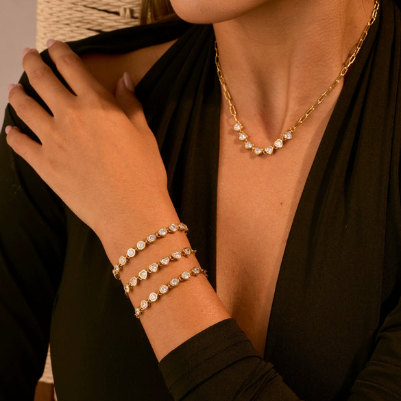 Wholesale Women's Geometric Stainless Steel 18K Gold Electroplated Clavicle Chain Bracelet Necklace