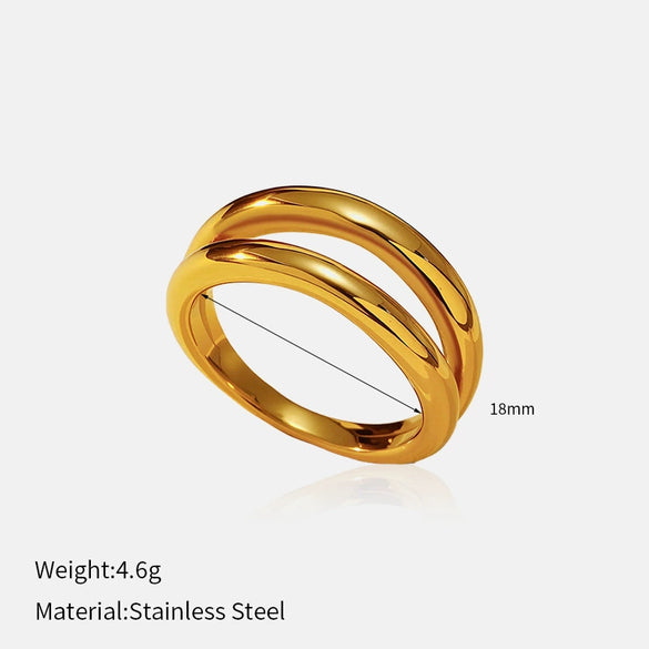 Wholesale Women's Geometric Stainless Steel 18K Gold Electroplated Doublelayer Cross Ring Jewelry