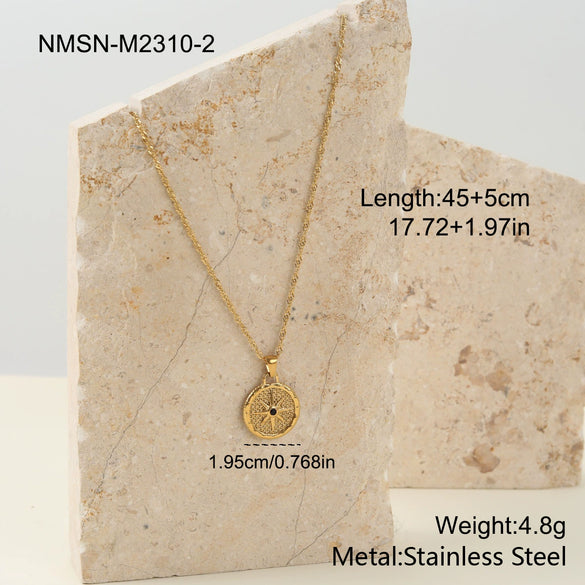 Wholesale Women's Geometric Stainless Steel 18K Gold Electroplated Eightpointed Star Round Pendant Necklace