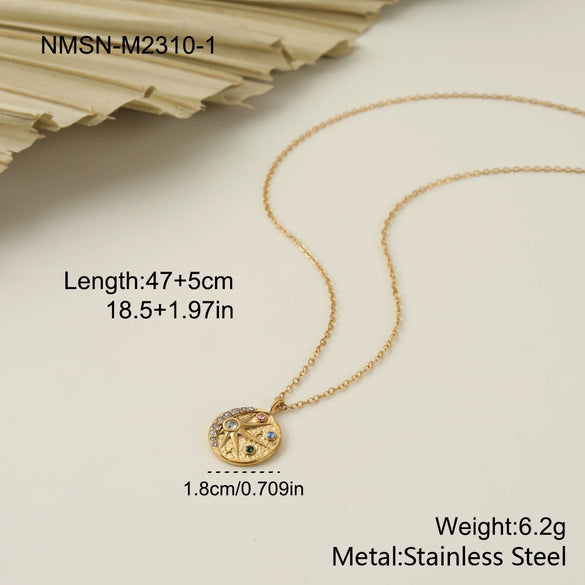 Wholesale Women's Geometric Stainless Steel 18K Gold Electroplated Eightpointed Star Round Pendant Necklace