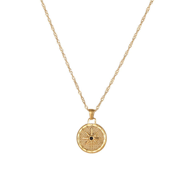 Wholesale Women's Geometric Stainless Steel 18K Gold Electroplated Eightpointed Star Round Pendant Necklace