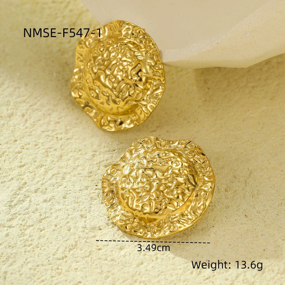 Wholesale Women's Geometric Stainless Steel 18K Gold Electroplated Hammered Texture Earrings