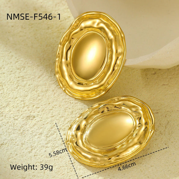 Wholesale Women's Geometric Stainless Steel 18K Gold Electroplated Hammered Texture Earrings