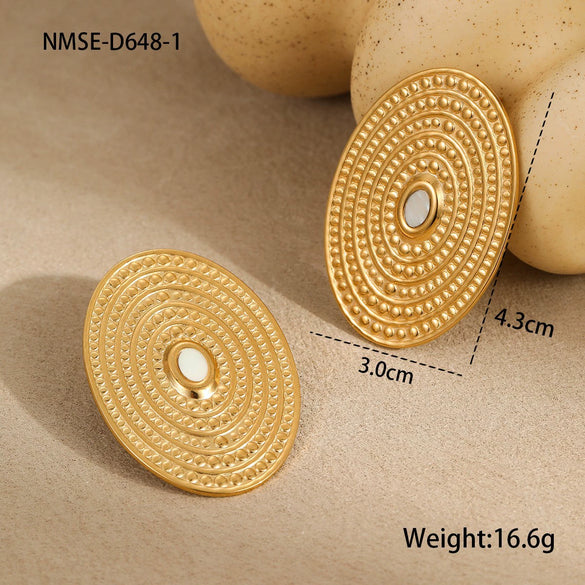 Wholesale Women's Geometric Stainless Steel 18K Gold Electroplated Hammered Texture Earrings