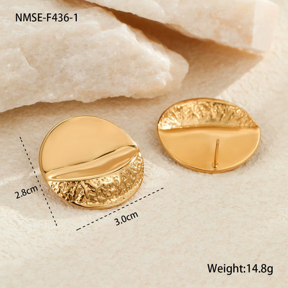 Wholesale Women's Geometric Stainless Steel 18K Gold Electroplated Hammered Texture Earrings