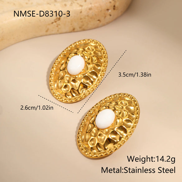 Wholesale Women's Geometric Stainless Steel 18K Gold Electroplated Hammered Texture Earrings