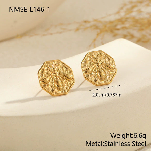 Wholesale Women's Geometric Stainless Steel 18K Gold Electroplated Hammered Texture Earrings
