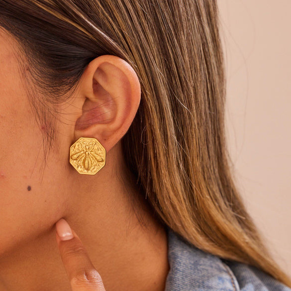 Wholesale Women's Geometric Stainless Steel 18K Gold Electroplated Hammered Texture Earrings