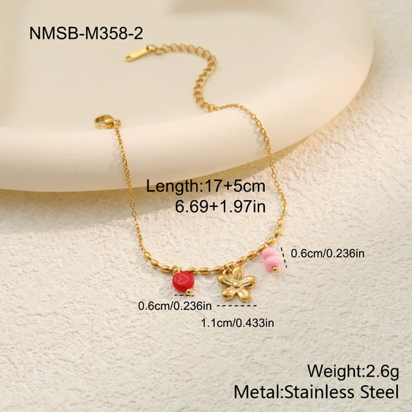 Wholesale Women's Geometric Stainless Steel 18K Gold Electroplated Multilayered Flower Bracelet Hand Jewelry
