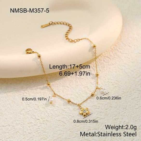 Wholesale Women's Geometric Stainless Steel 18K Gold Electroplated Multilayered Flower Bracelet Hand Jewelry