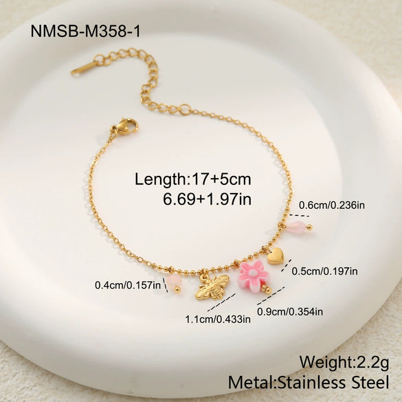 Wholesale Women's Geometric Stainless Steel 18K Gold Electroplated Multilayered Flower Bracelet Hand Jewelry