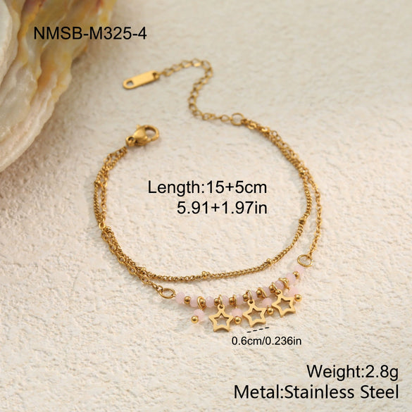 Wholesale Women's Geometric Stainless Steel 18K Gold Electroplated Multilayered Flower Bracelet Hand Jewelry