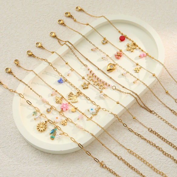 Wholesale Women's Geometric Stainless Steel 18K Gold Electroplated Multilayered Flower Bracelet Hand Jewelry