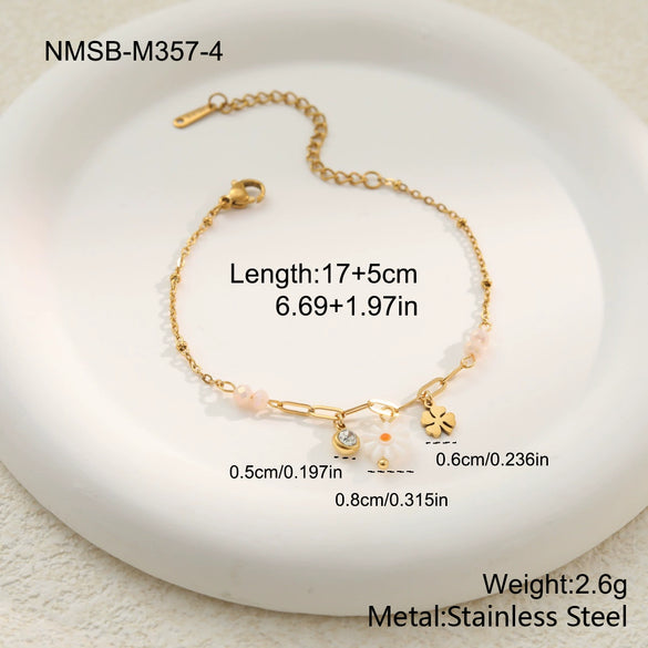 Wholesale Women's Geometric Stainless Steel 18K Gold Electroplated Multilayered Flower Bracelet Hand Jewelry