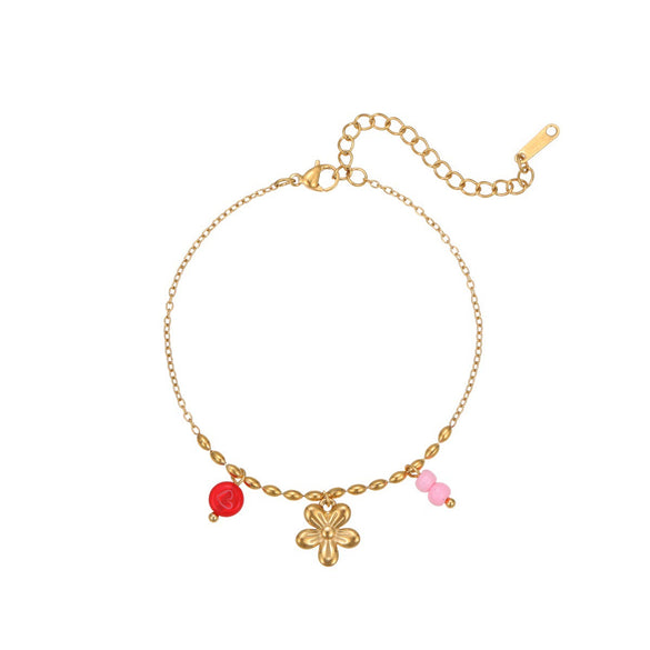 Wholesale Women's Geometric Stainless Steel 18K Gold Electroplated Multilayered Flower Bracelet Hand Jewelry