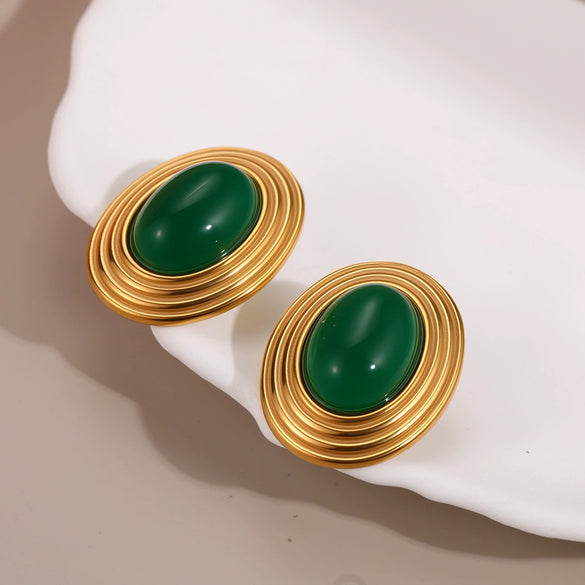 Wholesale Women's Geometric Stainless Steel 18K Gold Electroplated Oval Earrings