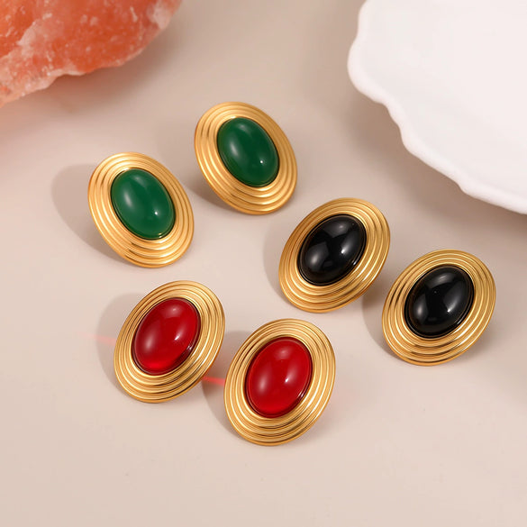 Wholesale Women's Geometric Stainless Steel 18K Gold Electroplated Oval Earrings