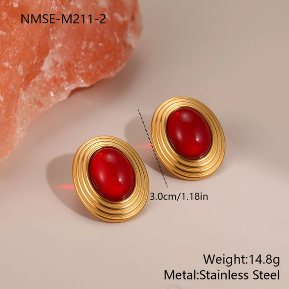 Wholesale Women's Geometric Stainless Steel 18K Gold Electroplated Oval Earrings