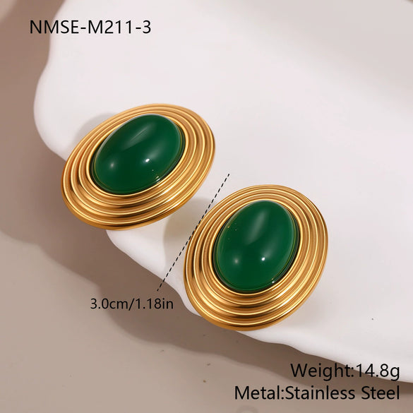 Wholesale Women's Geometric Stainless Steel 18K Gold Electroplated Oval Earrings