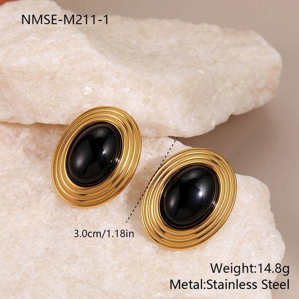 Wholesale Women's Geometric Stainless Steel 18K Gold Electroplated Oval Earrings