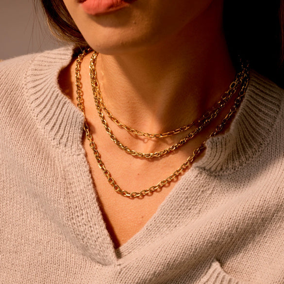 Wholesale Women's Geometric Stainless Steel 18K Gold Electroplated Paperclip Twist Chain Clavicle Necklace