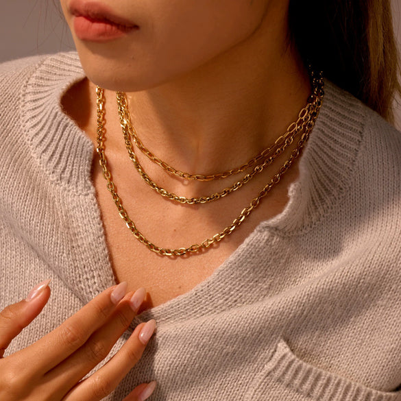 Wholesale Women's Geometric Stainless Steel 18K Gold Electroplated Paperclip Twist Chain Clavicle Necklace