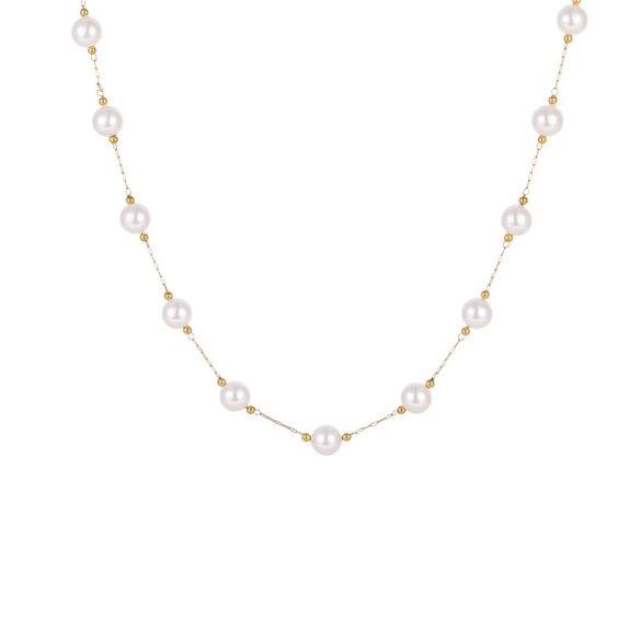 Wholesale Women's Geometric Stainless Steel 18K Gold Electroplated Pearl Clavicle Chain Choker Necklace