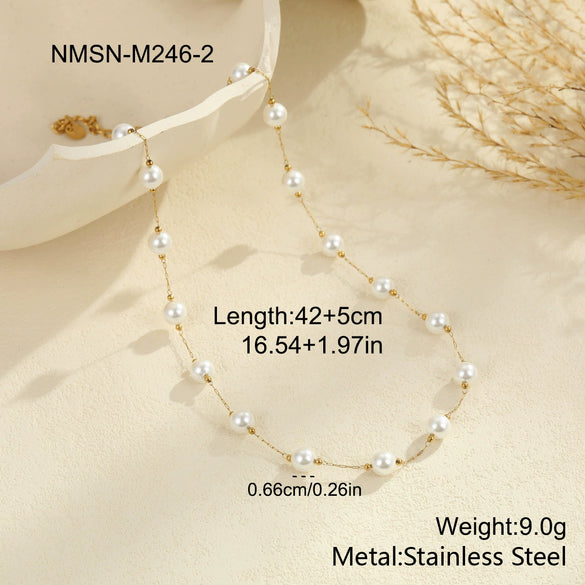 Wholesale Women's Geometric Stainless Steel 18K Gold Electroplated Pearl Clavicle Chain Choker Necklace