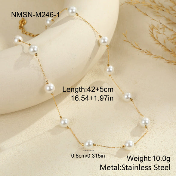 Wholesale Women's Geometric Stainless Steel 18K Gold Electroplated Pearl Clavicle Chain Choker Necklace