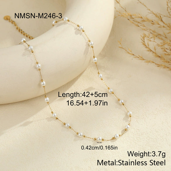 Wholesale Women's Geometric Stainless Steel 18K Gold Electroplated Pearl Clavicle Chain Choker Necklace