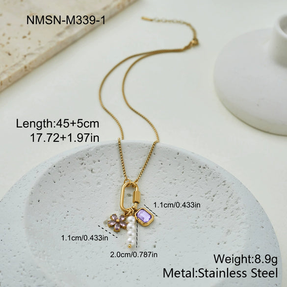 Wholesale Women's Geometric Stainless Steel 18K Gold Electroplated Pendant Necklace