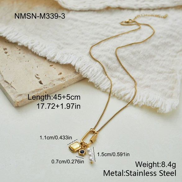 Wholesale Women's Geometric Stainless Steel 18K Gold Electroplated Pendant Necklace