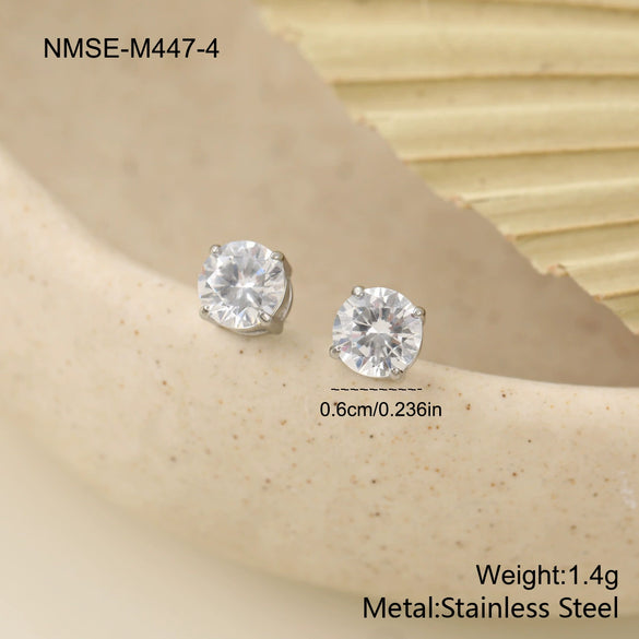 Wholesale Women's Geometric Stainless Steel 18K Gold Electroplated Round Zircon Earrings