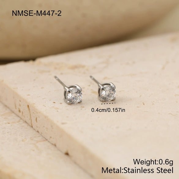 Wholesale Women's Geometric Stainless Steel 18K Gold Electroplated Round Zircon Earrings
