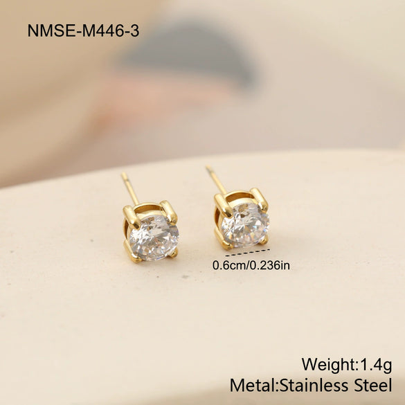 Wholesale Women's Geometric Stainless Steel 18K Gold Electroplated Round Zircon Earrings