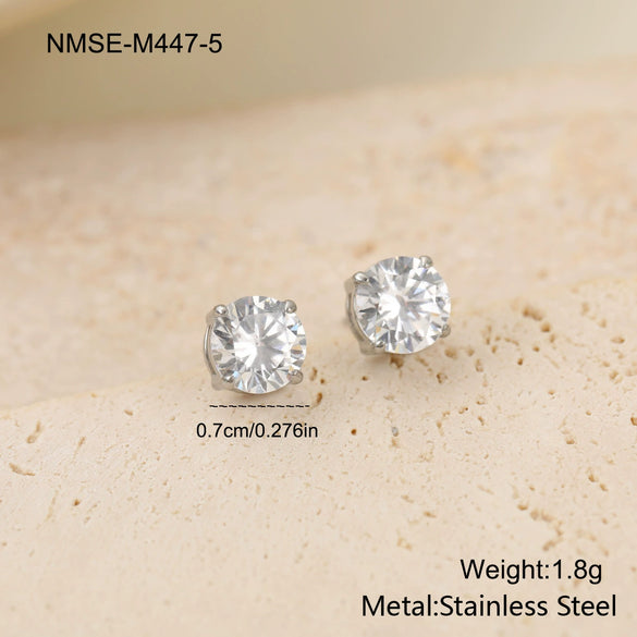 Wholesale Women's Geometric Stainless Steel 18K Gold Electroplated Round Zircon Earrings